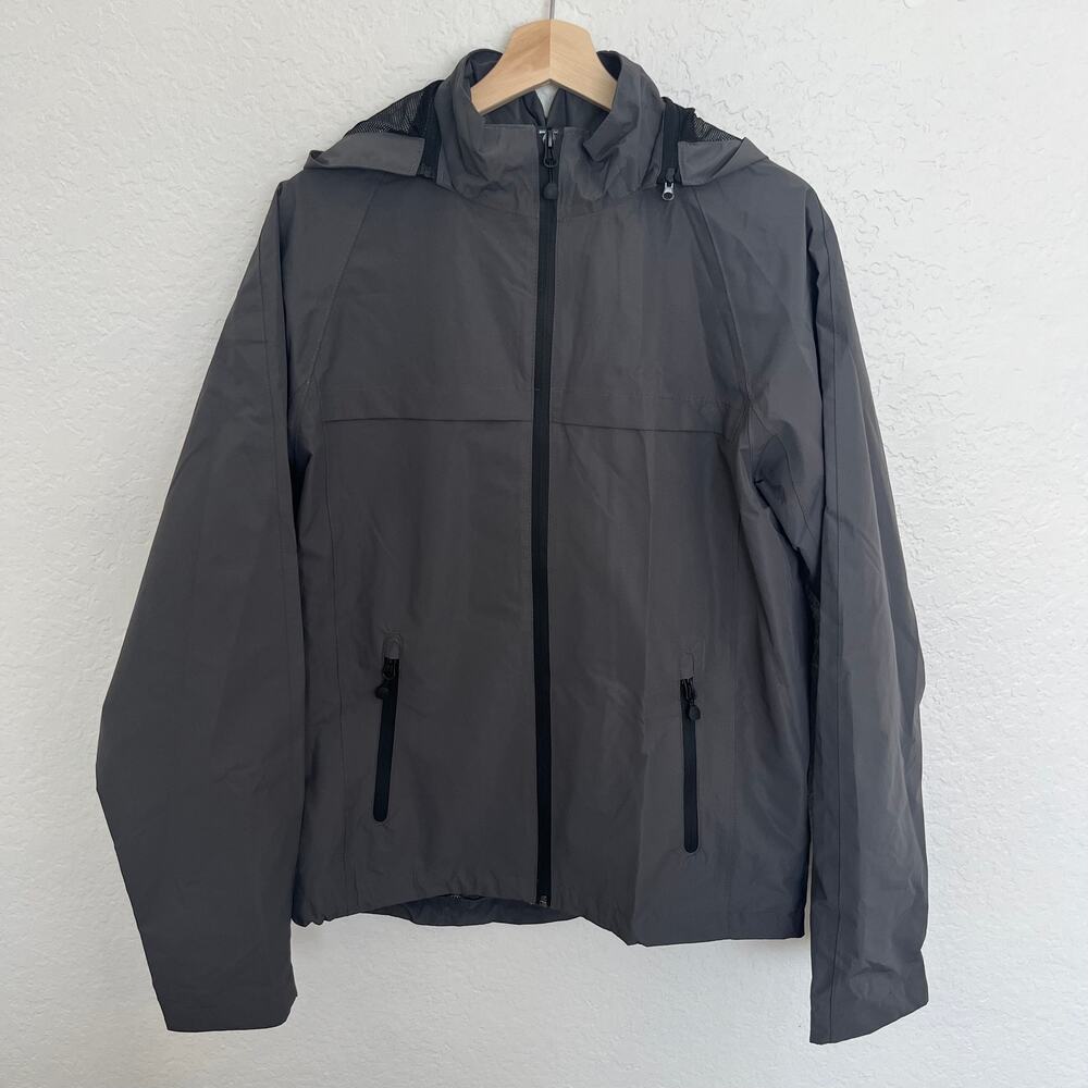 Port Authority Gray Hooded Rain Jacket Windbreaker Women’s Small